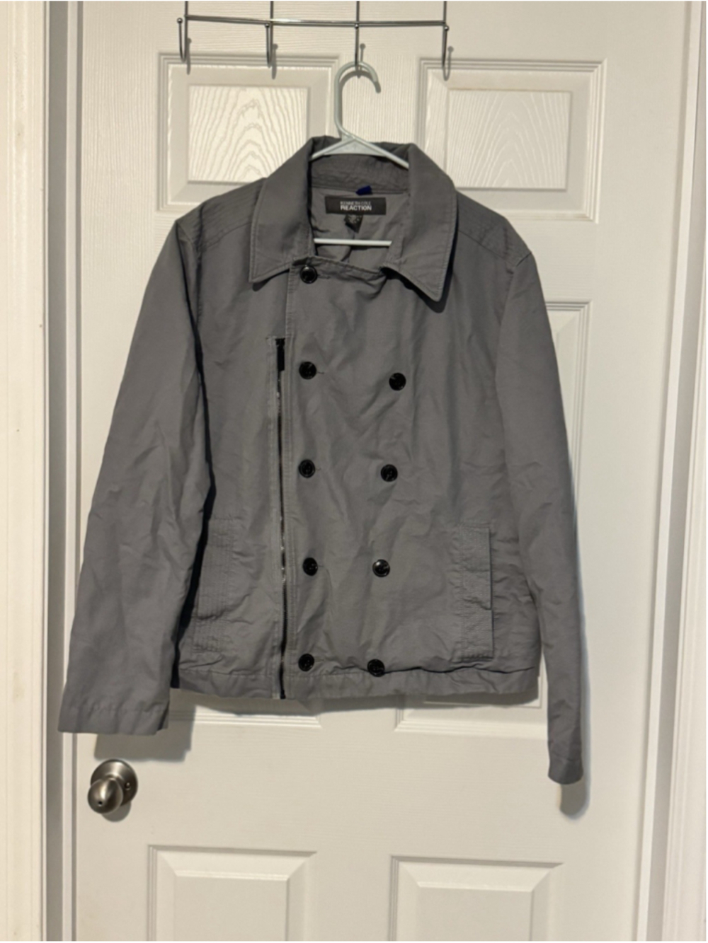 kenneth cole reaction Classic Gray Double Breasted XL Women's 100% Cotton Jacket